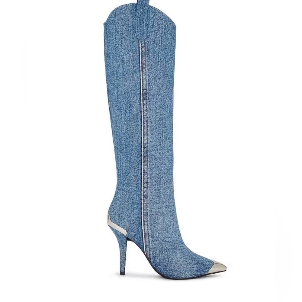 Jeffery Campbell By-Golly Blue Acid-Wash Denim Boots